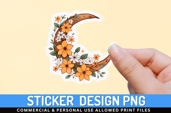 Download Moon with Flower Clipart Sticker Design - Design Collection