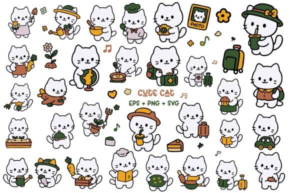 Download Kawaii Cat Illustrations for Stickers - Illustration Collection