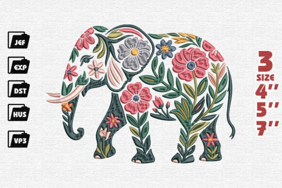 Download Colorful Folk Art Floral Elephant Embroidery Design - Design Collection