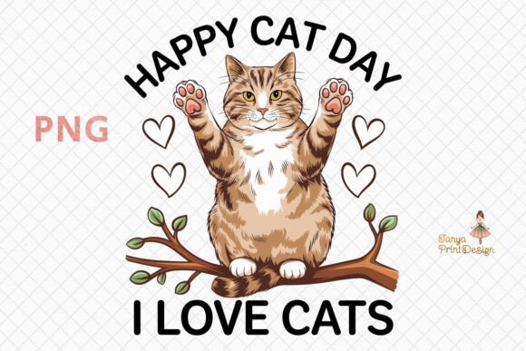 Download Happy Cat Day Funny Cat Design PNG - Design Collection