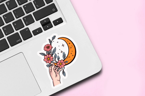 Download Moon with Flower and Hand Sticker Design - Design Collection