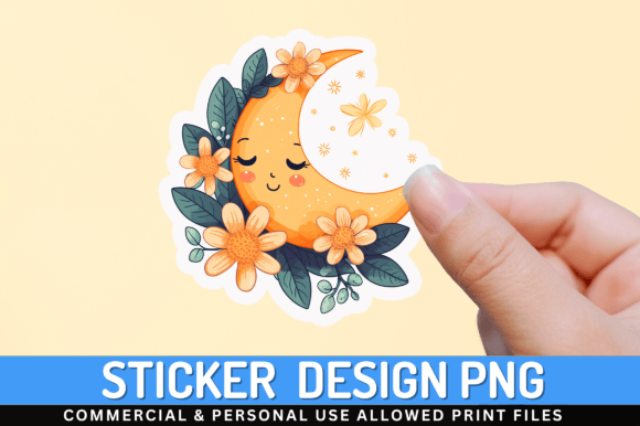 Download Moon with Flower Clipart Sticker Design - Design Collection